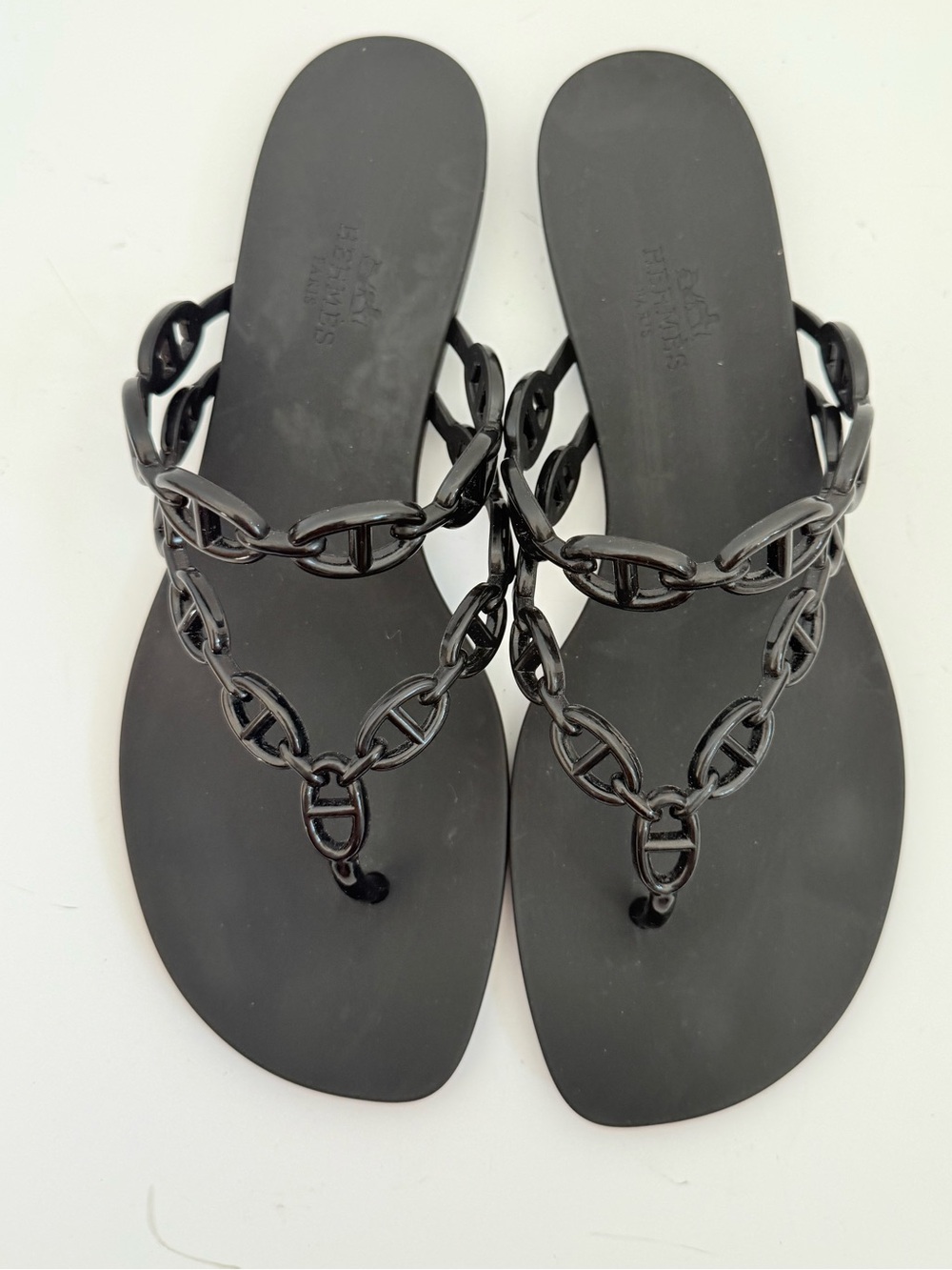 Hermès Island Chaîne d’Ancre Black TPU Thong Sandals Size 38
